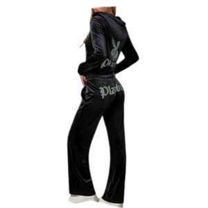 Playboy tracksuit Hoodie and Pants, size M Black velour with Rhinestones
